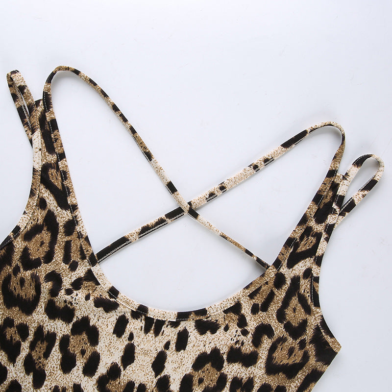 Back Hollow Out Cutout Sexy Leopard Print Sleeveless Bodysuit Bella Mia